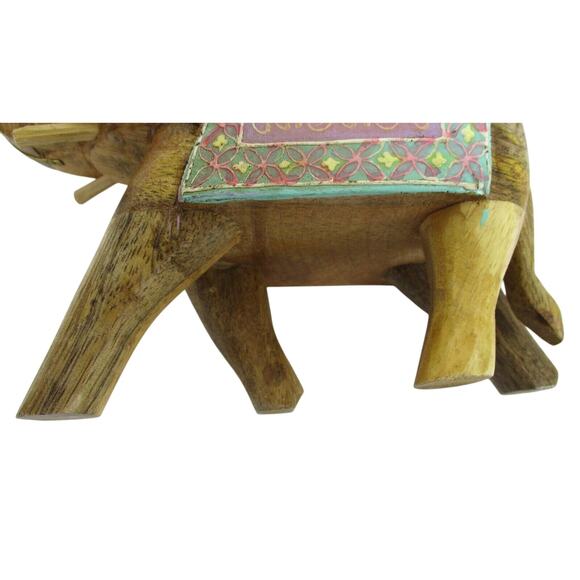 Elephant with Decorative Painted Blanket Carved Wood Home Decor 7.25 x 6" x 2.75 - Picture 10 of 10